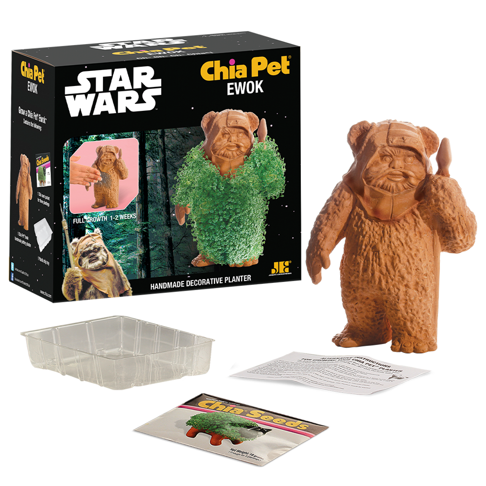 Star Wars™ Ewok Chia Pet® with box, drip tray, seed packet, and instructions