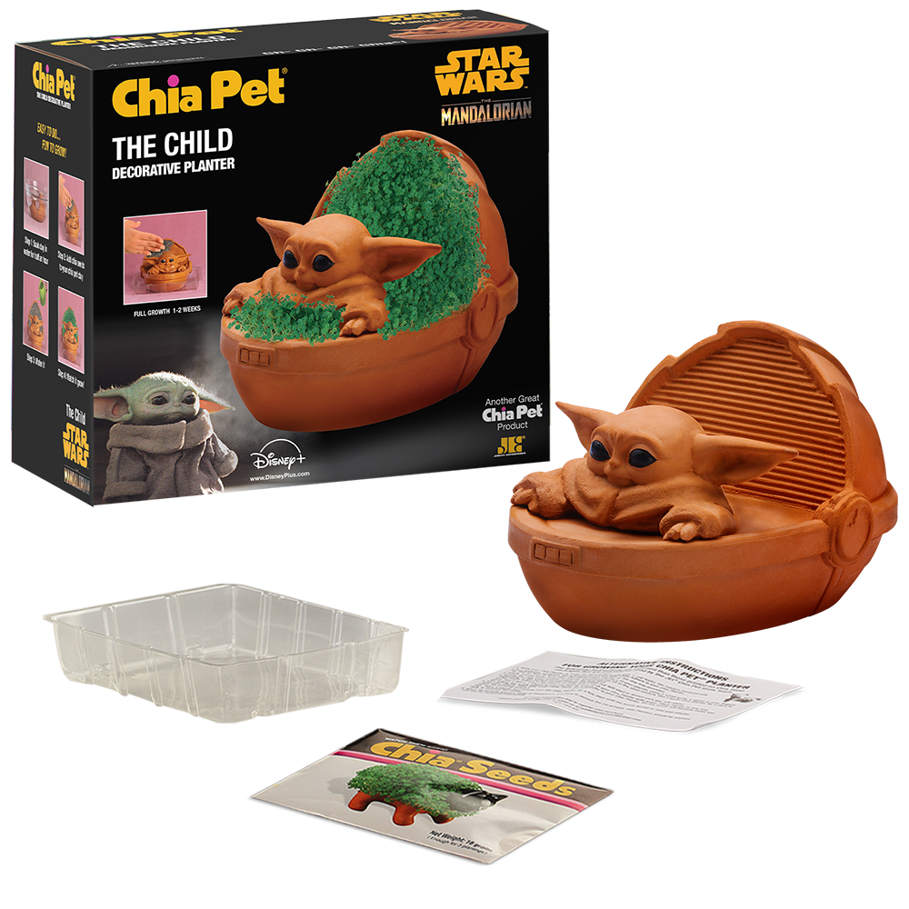 Star Wars™ The Child in Bassinet Chia Pet® with box, drip tray, seed packet, and instructions
