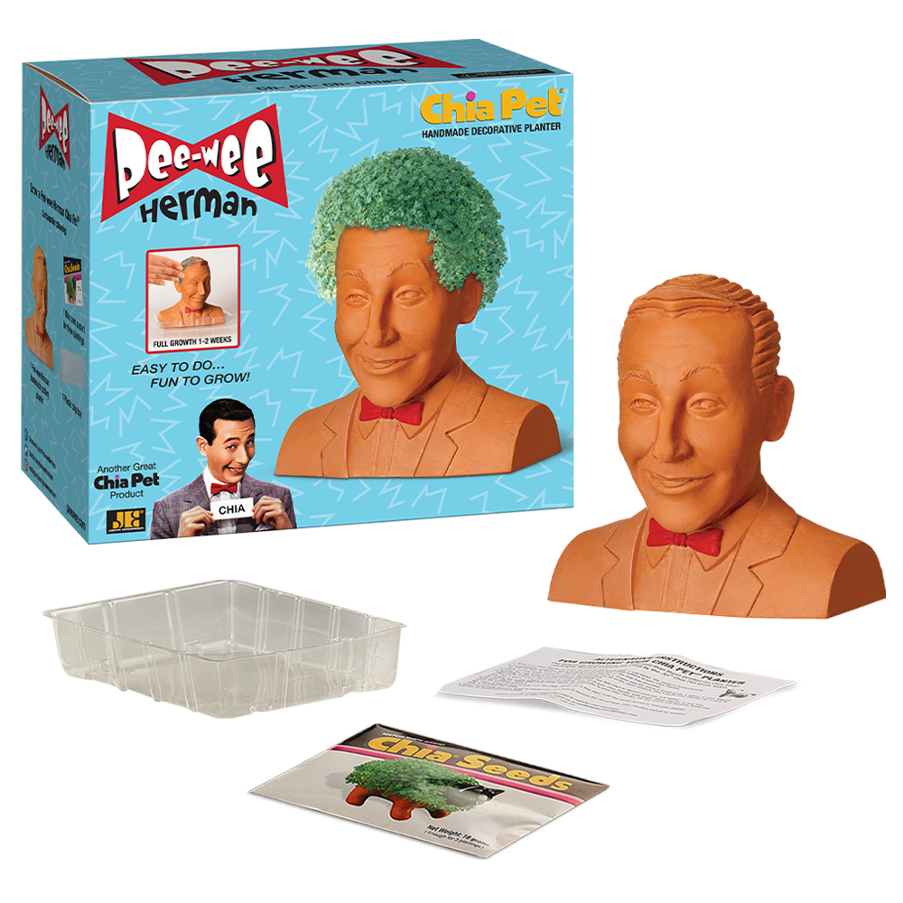 Pee-Wee Herman Chia Pet® with box, drip tray, seed packet, and instructions