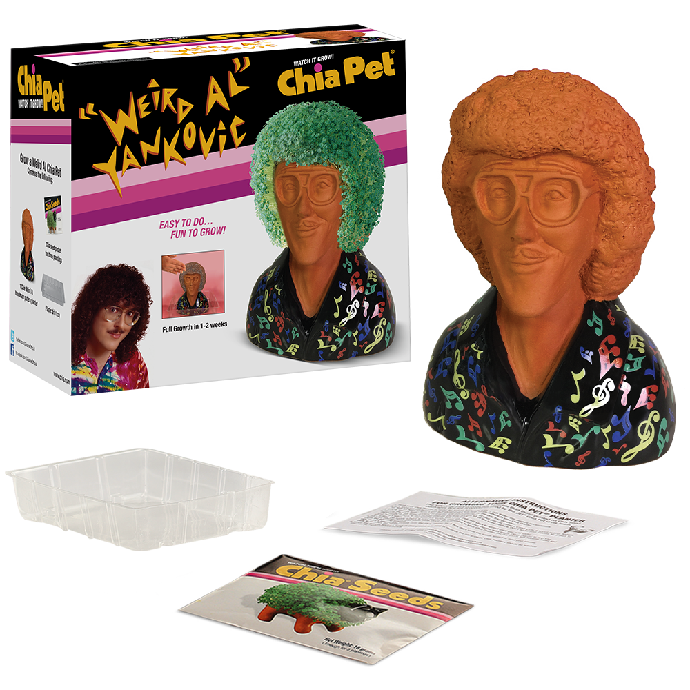 Weird Al Yankovic Chia Pet® with box, drip tray, seed packet, and instructions